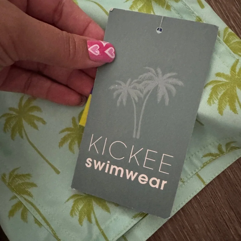 KicKee Pants Swim Trunks Boys XS 5/6 Summer Sky Palm Trees BTN1341
